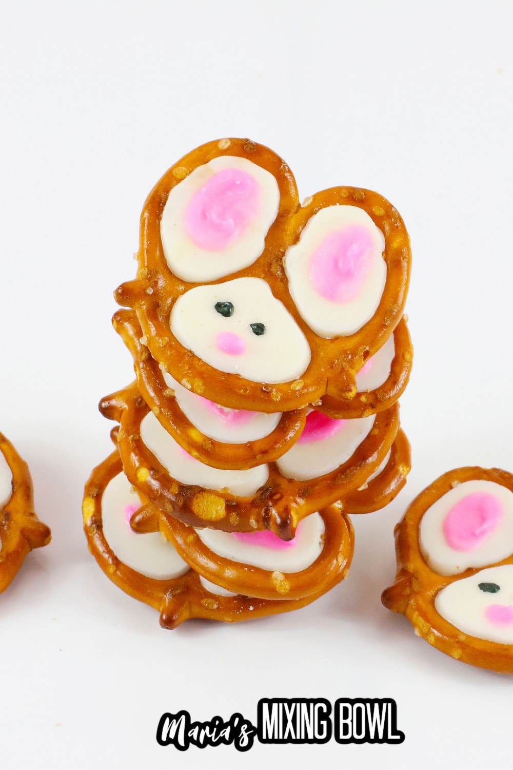stack of bunny pretzels on a white background