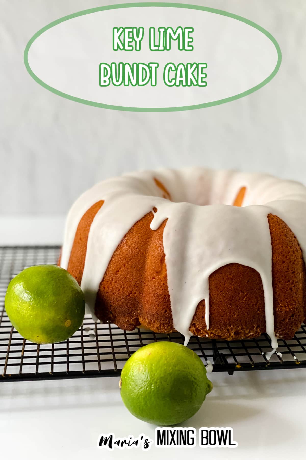 whole key lime pound cake on a wire cooling rack with the name in text for pinterest