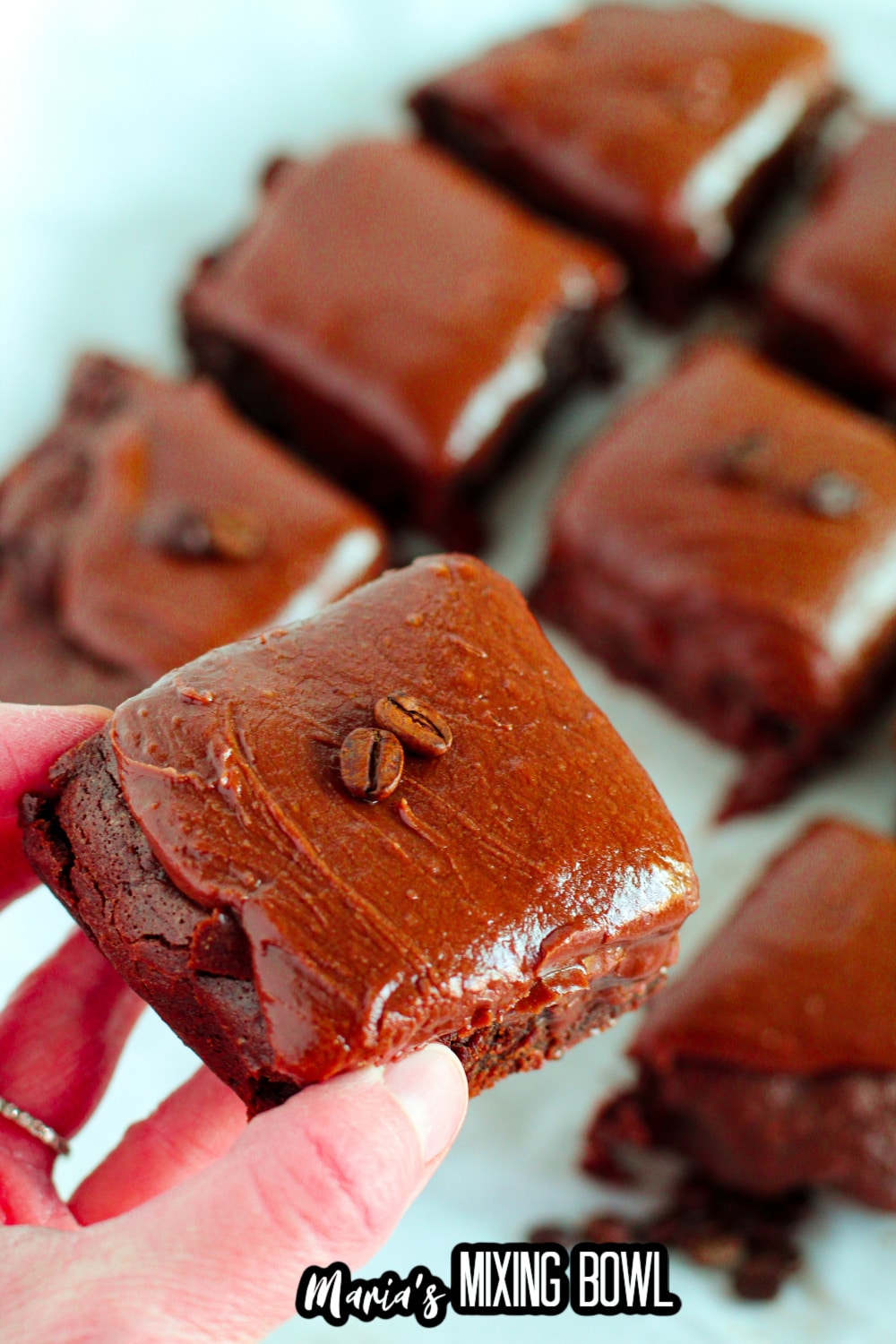 brownie held in the air by a woman's hand.