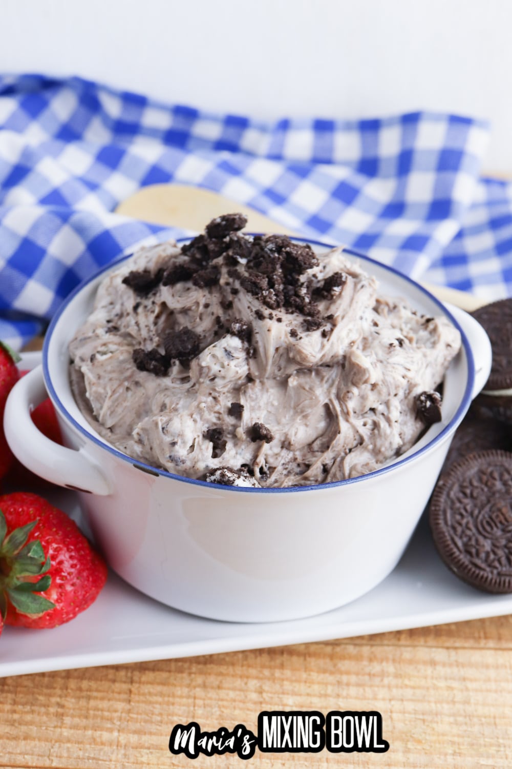 oreo cheesecake dip in a white bowl
