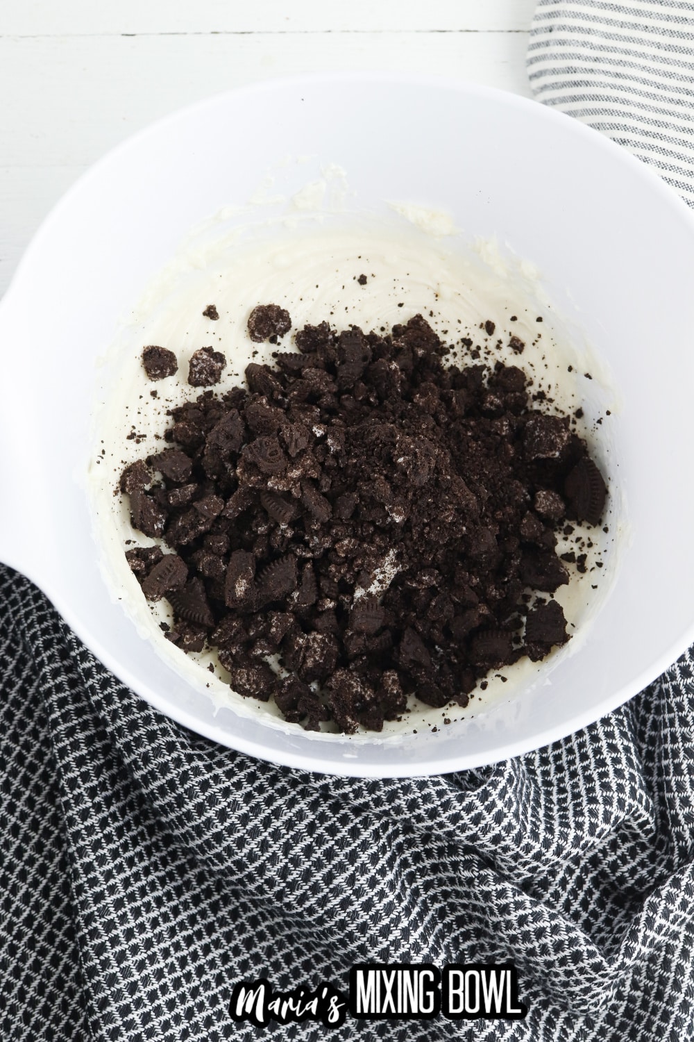 cream cheese and oreos in a mixing bowl