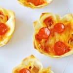 Pizza Wonton Cups pizza wonton cups on a white plate