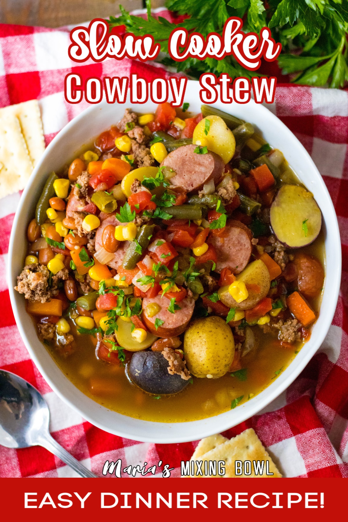 white bowl filled with slow cooker cowboy stew