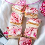 pieces of valentine's millionaire bars on a towel lined basket