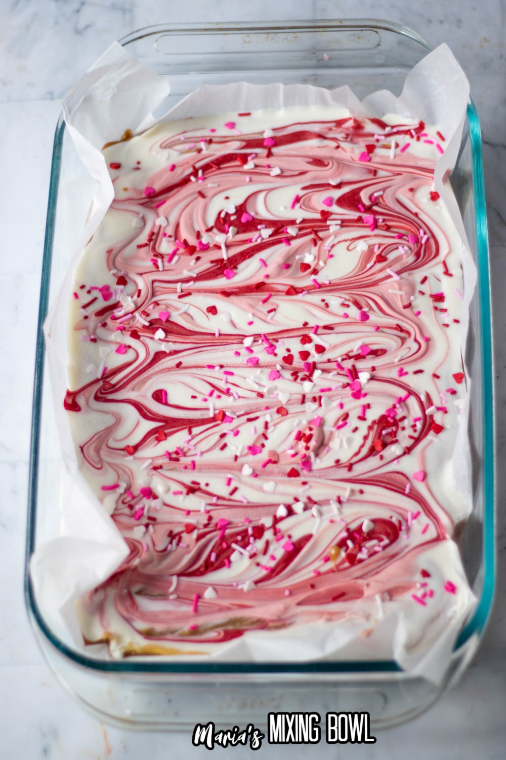 valentine millionaire bars uncut in a parchment lined glass mixing bowl