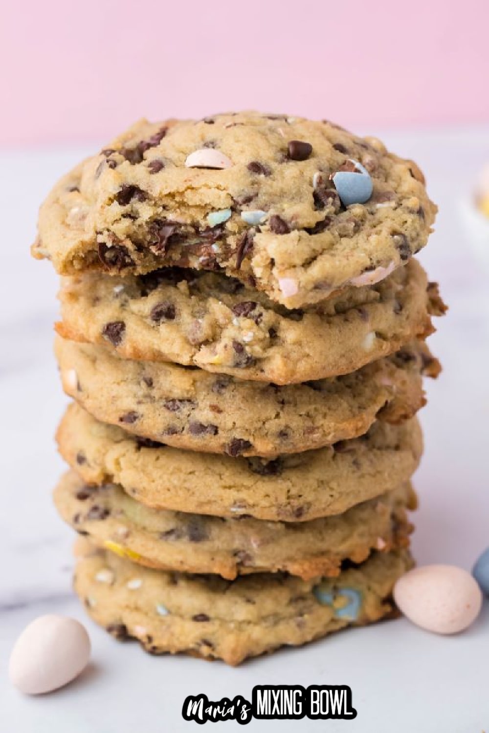 stack of cadbury chocolate chip cookies on a white background