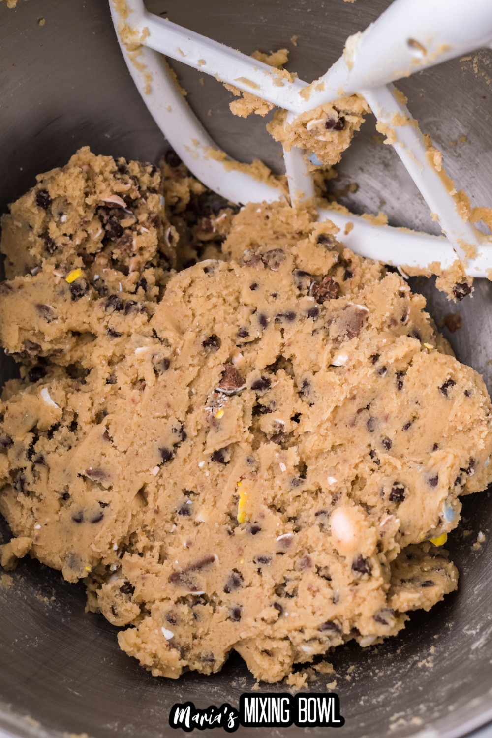 cookie dough in a stand mixer