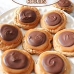 chocolate caramel cookies on a white plate
