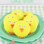 seven easter chick oreos on a green and white checkered napkin