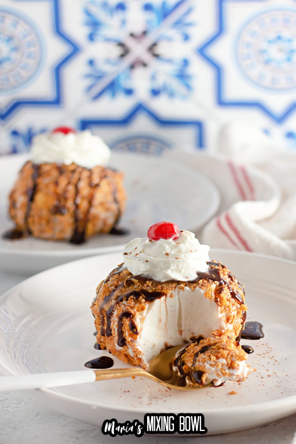 ball of fried ice cream on a white plate
