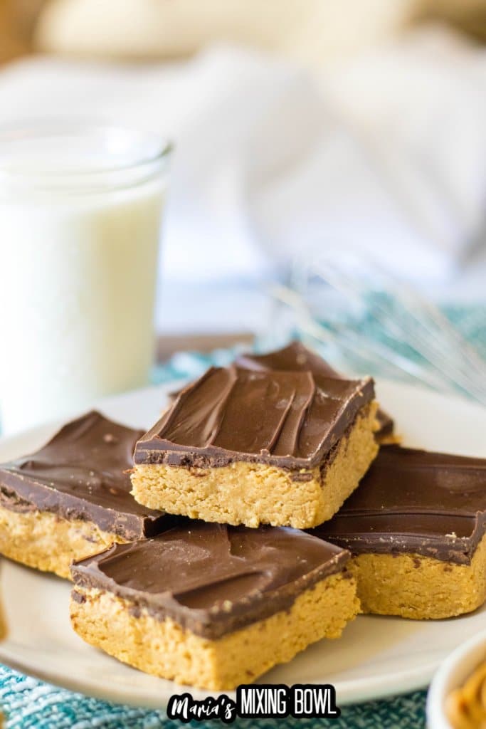 stack of lunch lady peanut butter bars on a white plate