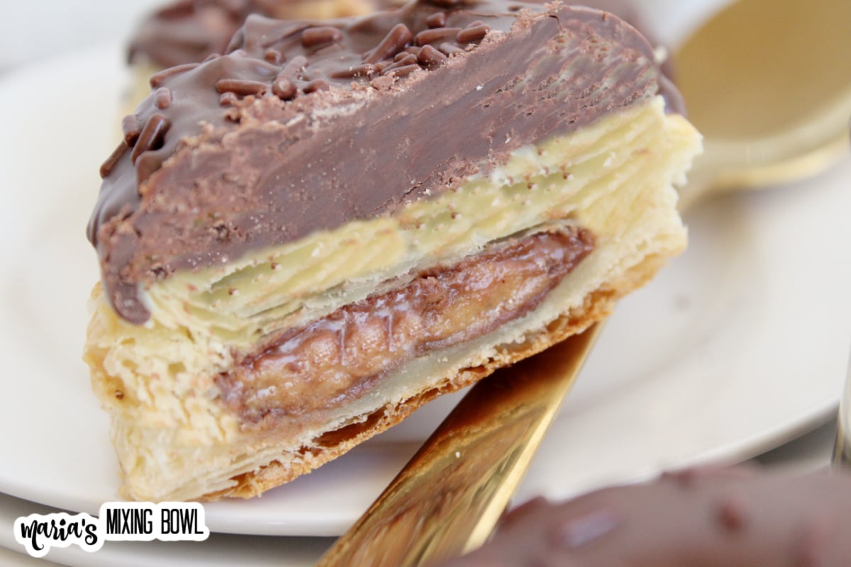 reeses stuffed donut cut in half