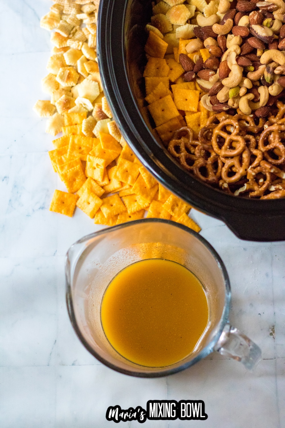 melted butter and seasonings in a glass mixing cup