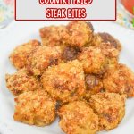 stack of country fried steak bites on a white plate