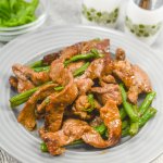 air fryer Mongolian beef on a gray plate