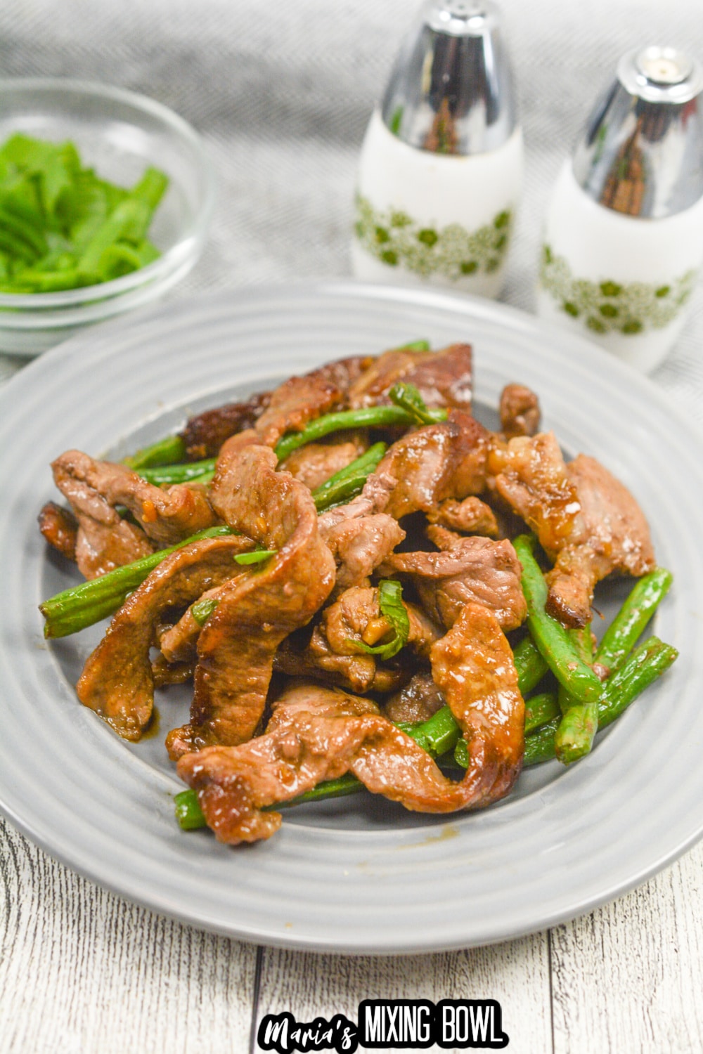 air fryer Mongolian beef on a gray plate