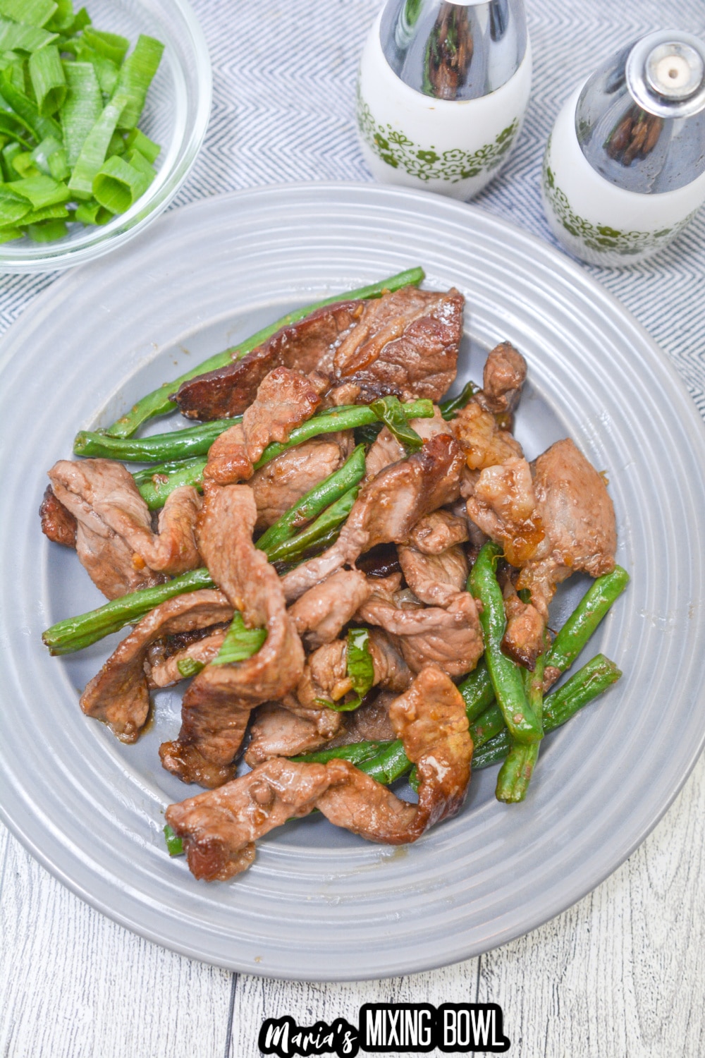 air fryer Mongolian beef on a gray plate