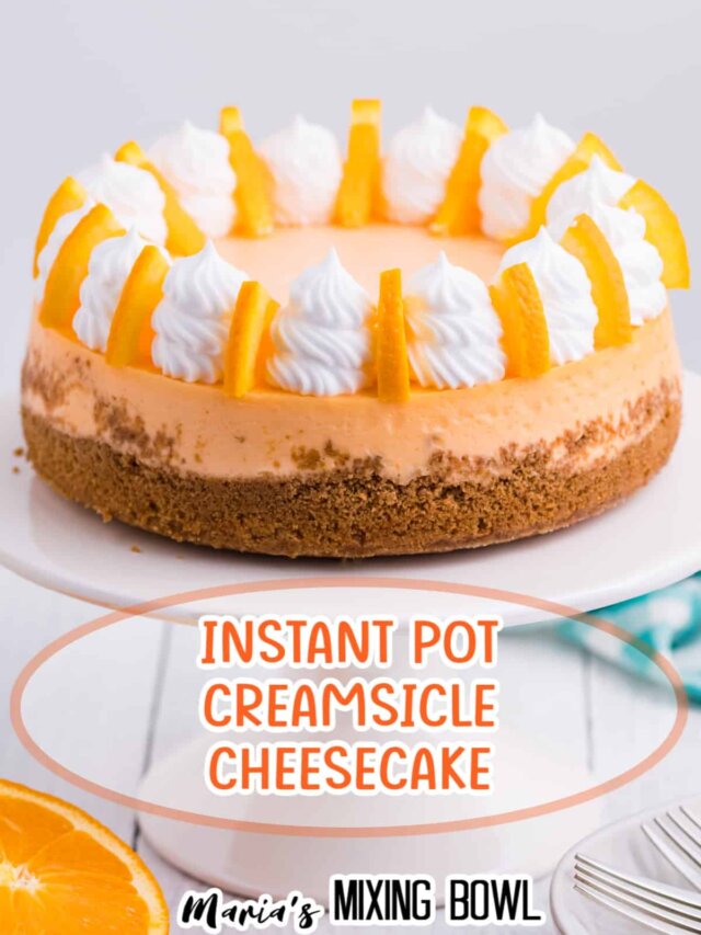 whole uncut cheesecake on a white cake stand