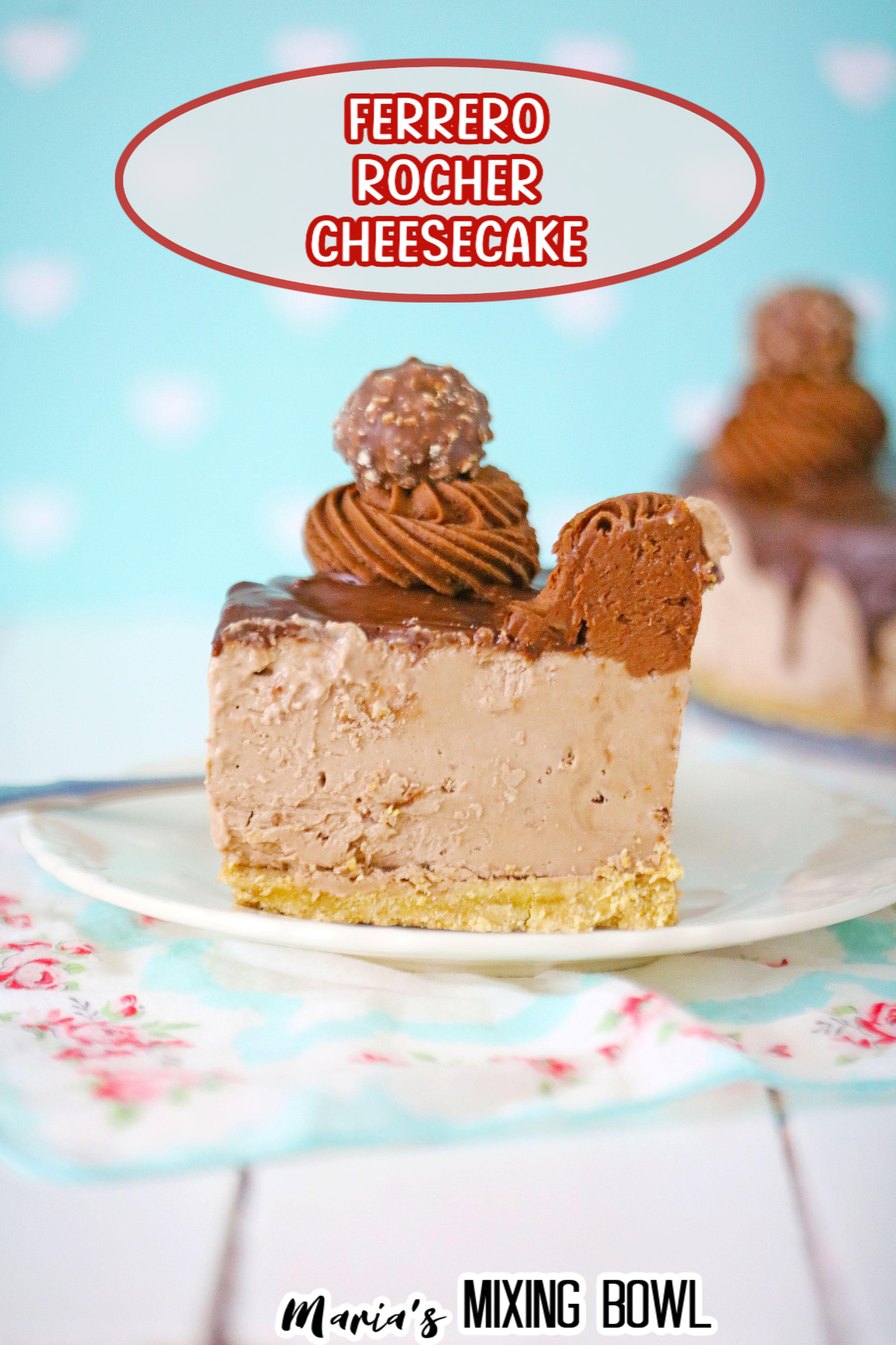 slice of ferrero roche cheesecake on a small white saucer