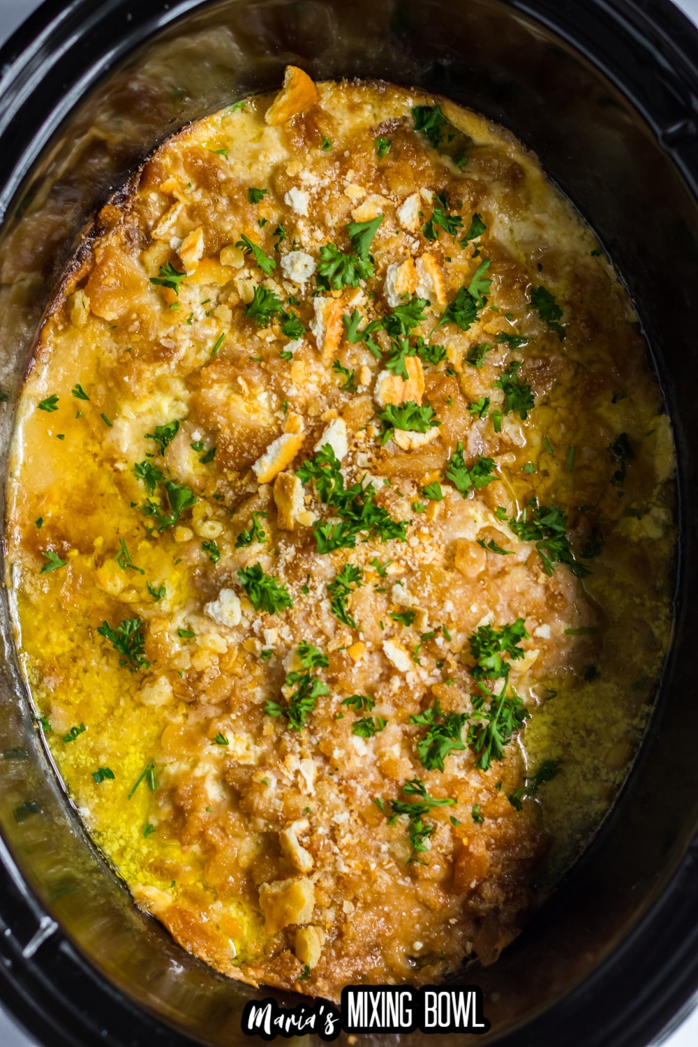 slow cooker filled with ritz cracker chicken