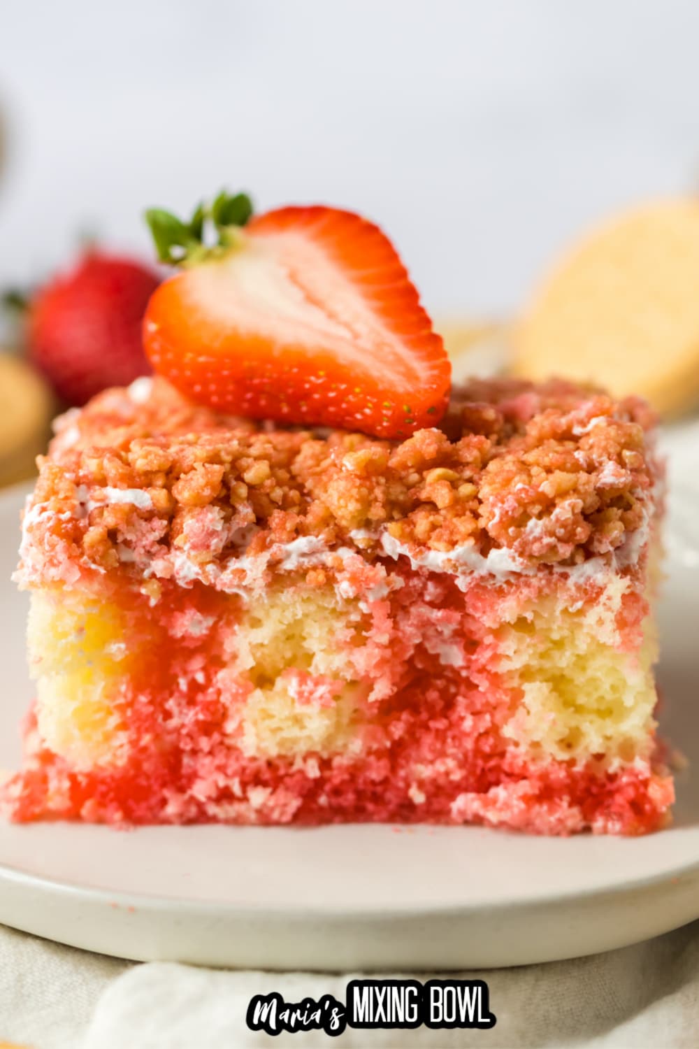 Strawberry Crunch Poke Cake