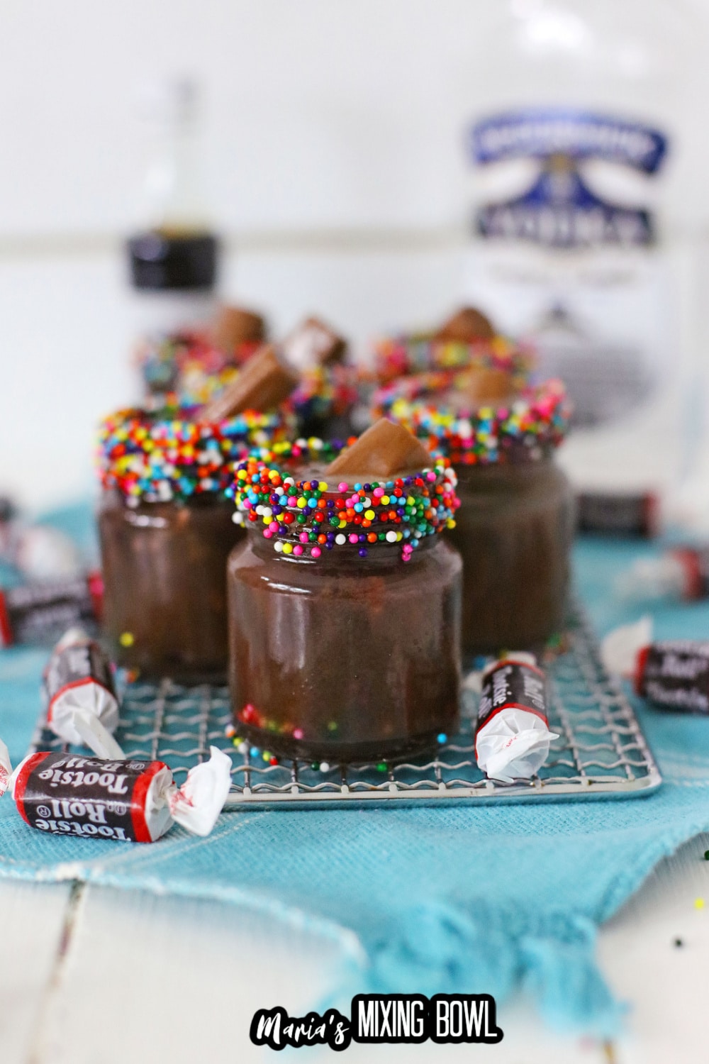 tootsie rolls shots on a wire rack