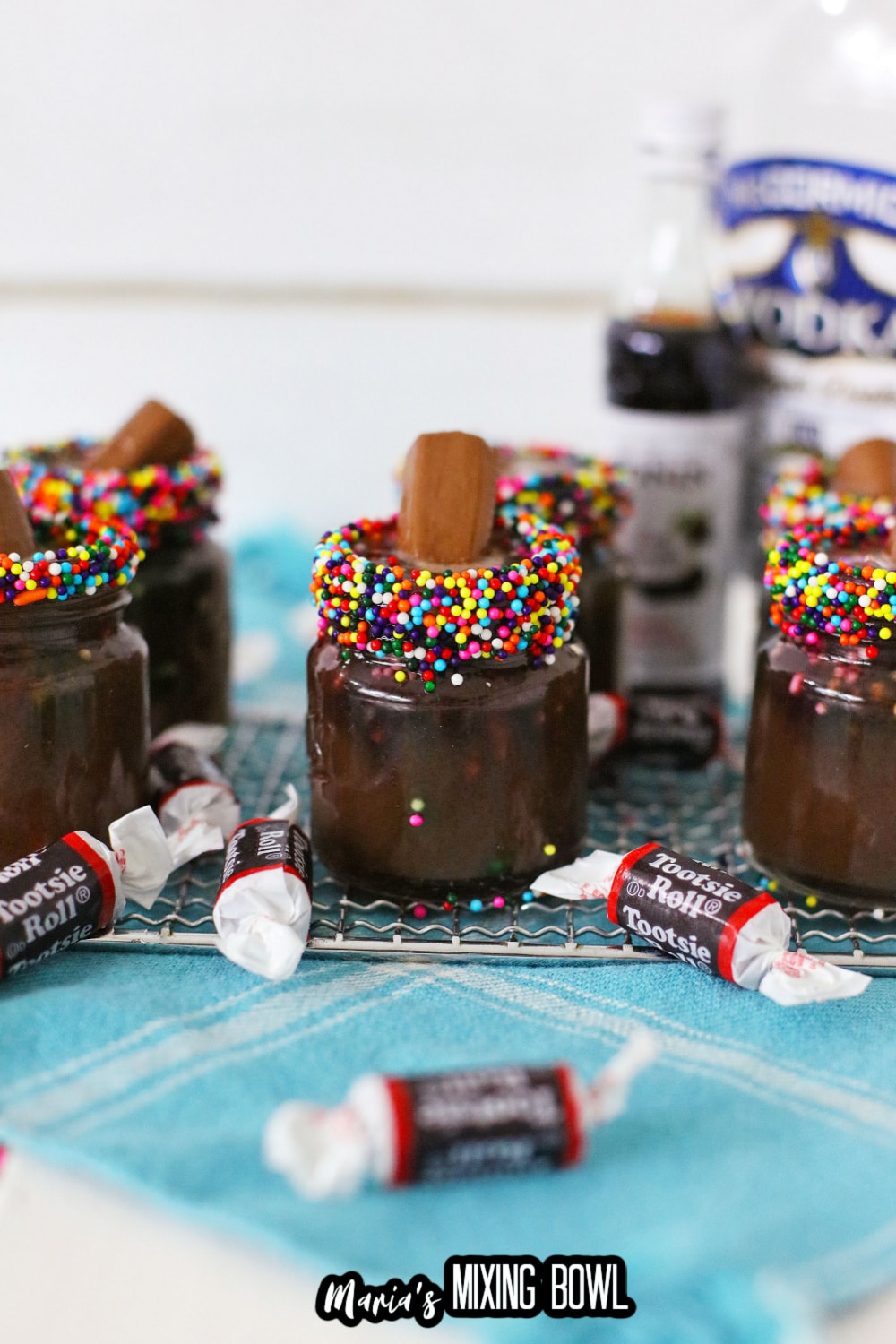 tootsie roll shots on a wire rack