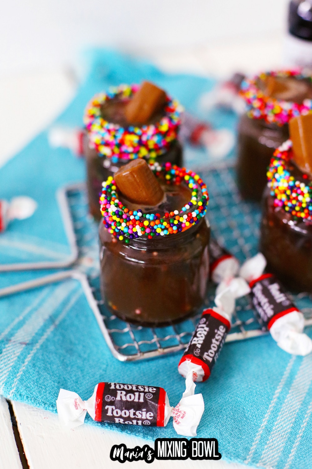 tootsie roll shots on a wire rack