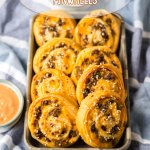 big mac pinwheels on a metal serving tray