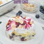 slice of blueberry heaven on earth cake on a white plate