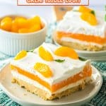 slice of creamsicle lush on an off white plate