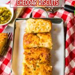 jalapeno cheddar biscuits on a metal serving tray