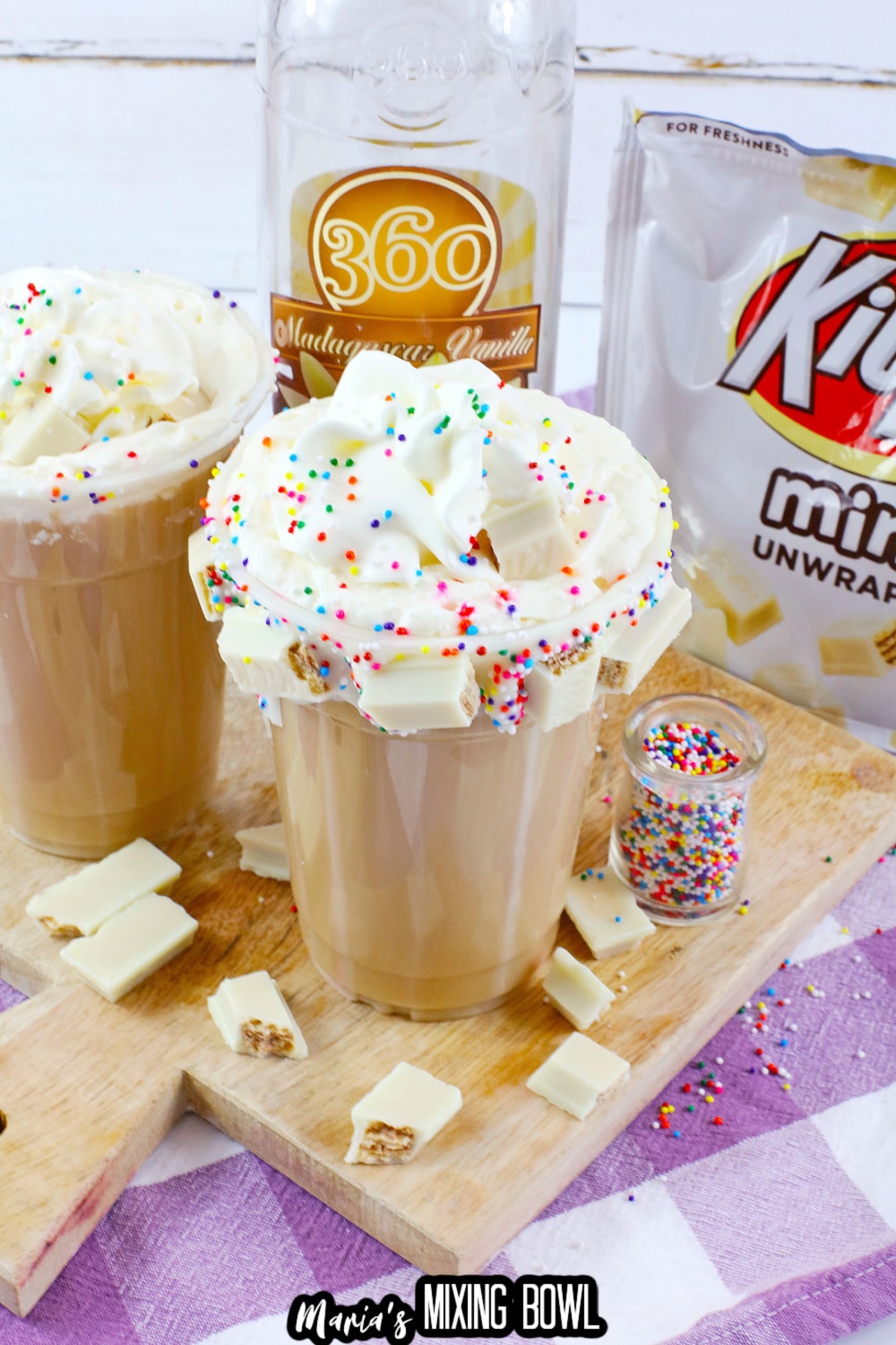 kitkat coffee chiller on a wooden cutting board