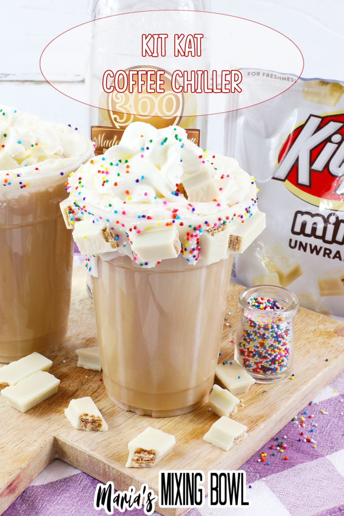 kitkat coffee chiller on a wooden cutting board
