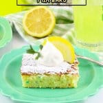slice of lemon cake mix bars on a green plate