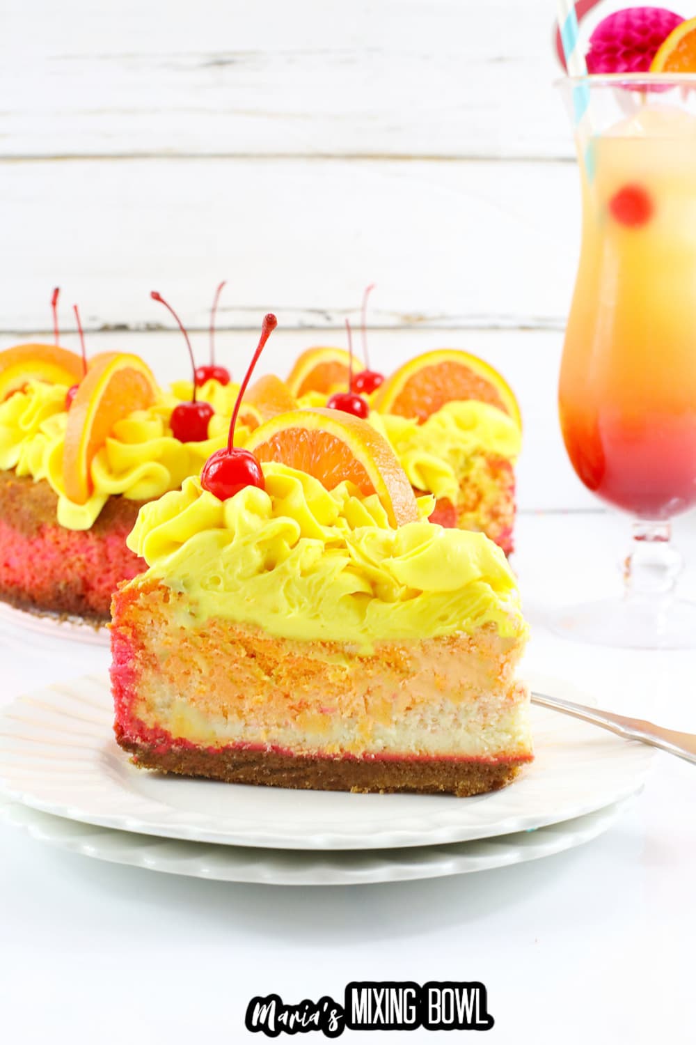 slice of malibu rum cheesecake on two small plates