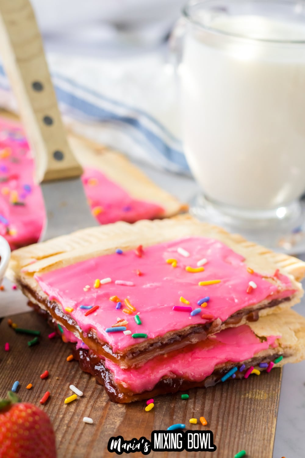 slices of sheet pan pop tart on a spatula