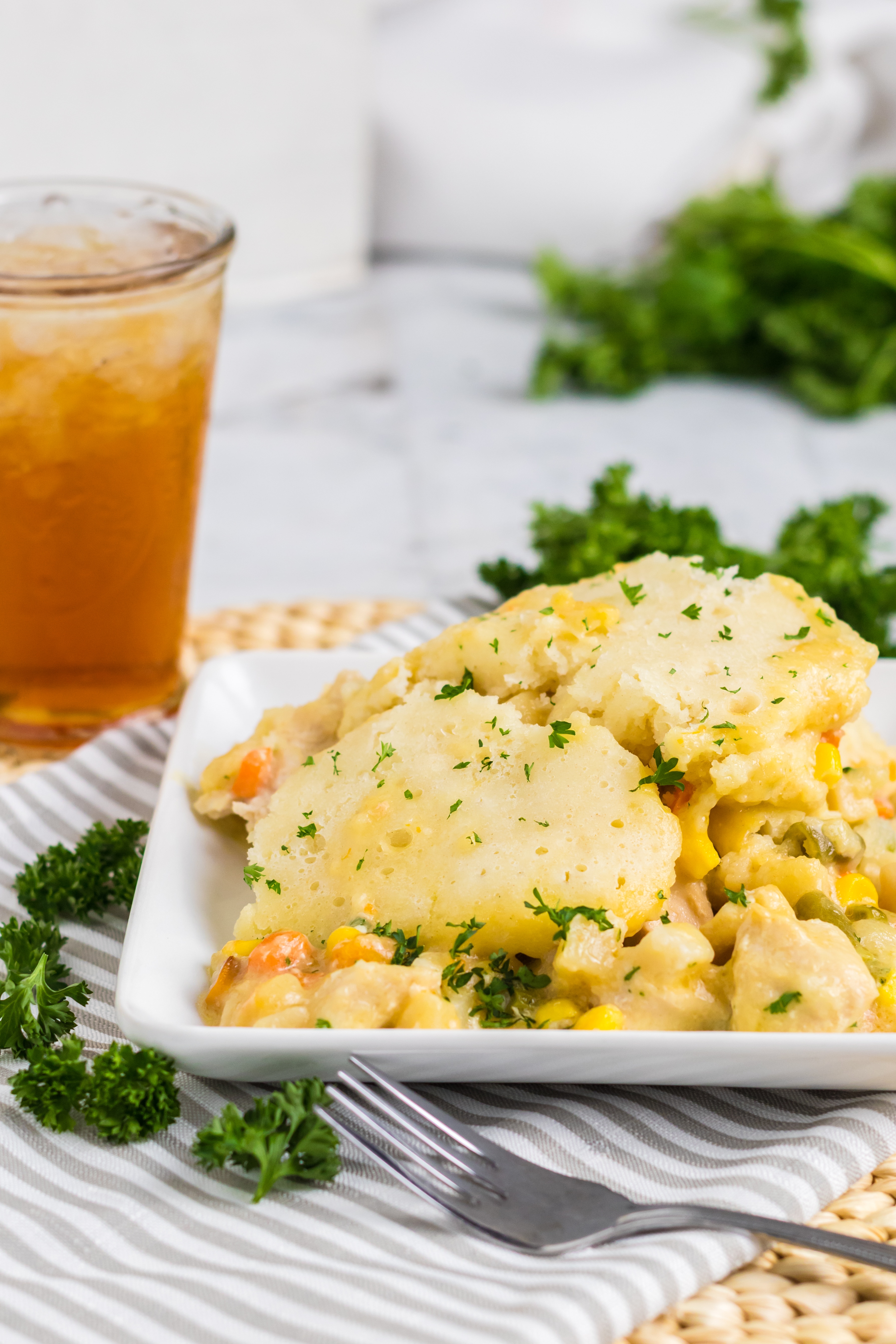 slow cooker chicken pot pie on a white plate