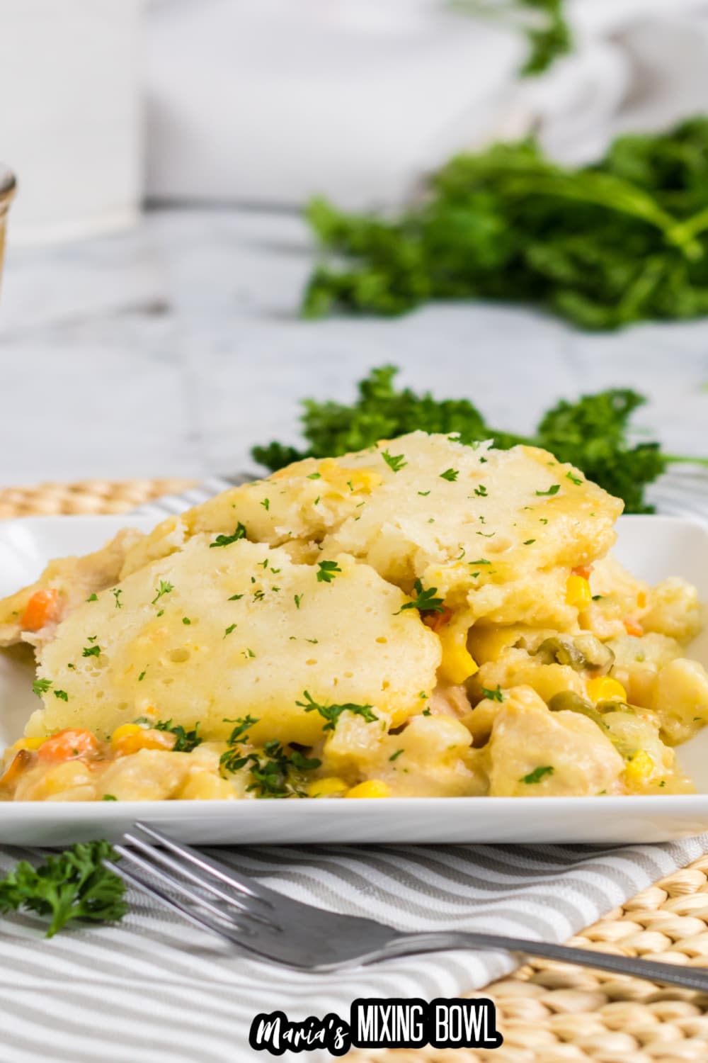 slow cooker chicken pot pie on a white plate