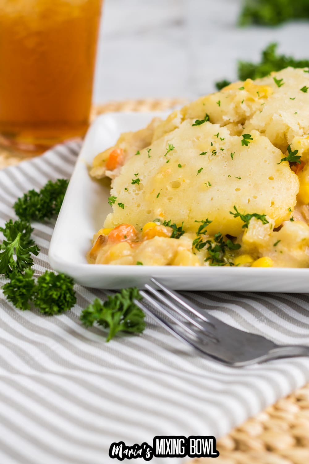 slow cooker chicken pot pie on a white plate