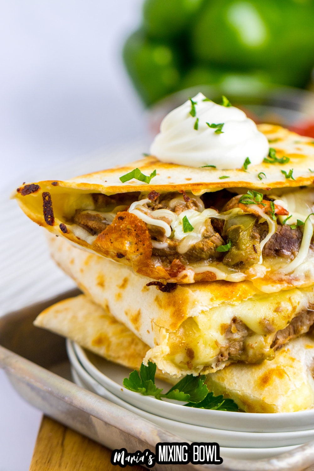 three quesadillas stack on top of each other