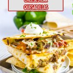 three slow cooker quesadillas stacked on a white plate
