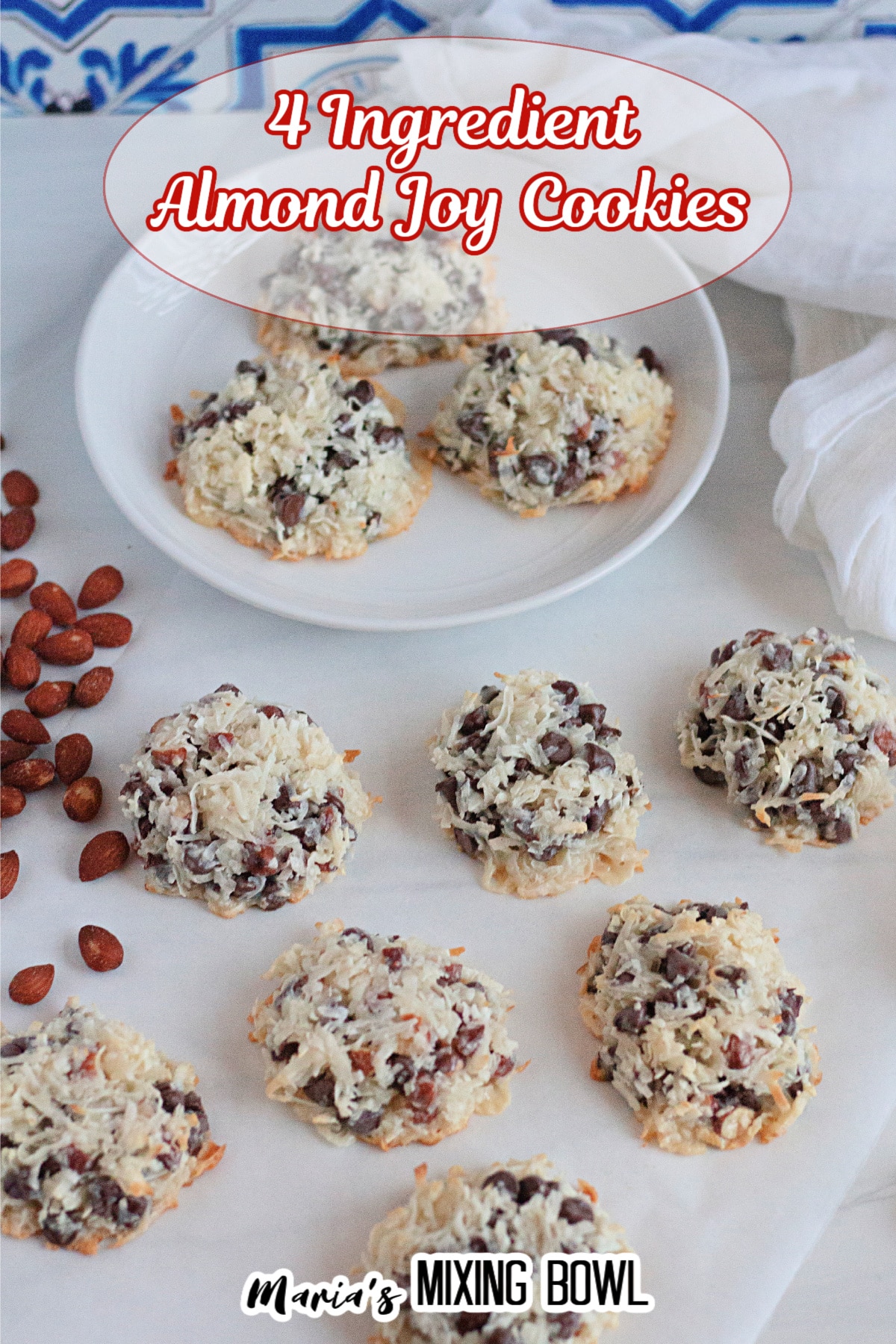 almond joy cookies on a white background