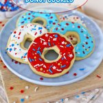 five donut cookies on a light blue plate