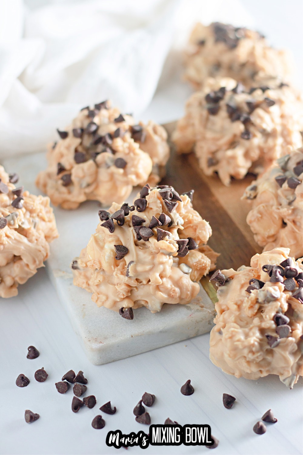 finished no bake avalanche cookies on a white background