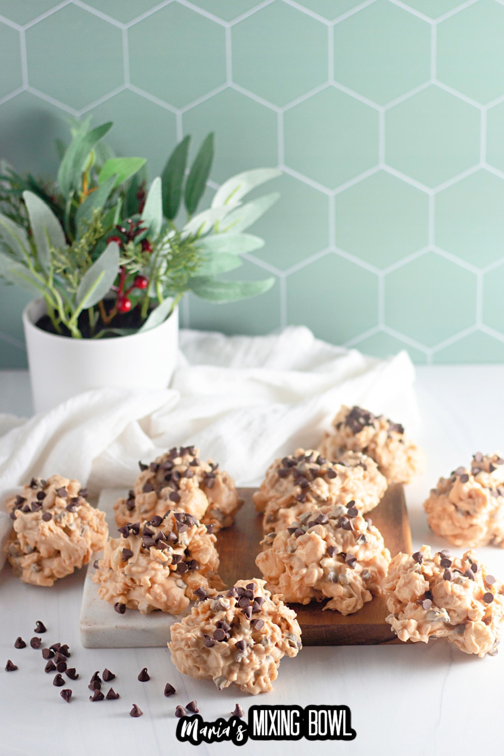 finished no bake avalanche cookies on a white background