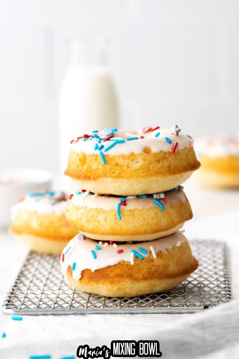 three donuts stacked on top of one another