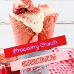 two strawberry cheesecake cones in a metal bowl