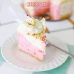 slice of strawberry poptart cheesecake on a white plate