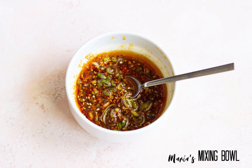 sauce for the cucumber salad in a small bowl